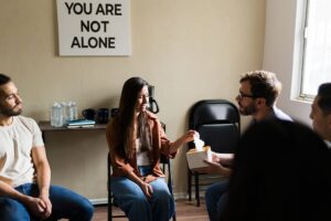 Group therapy session for co-occurring disorder treatment and emotional support