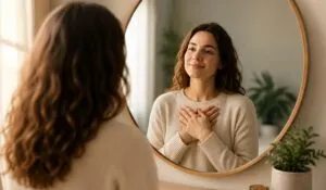 Woman practicing unconditional self-worth during addiction recovery
