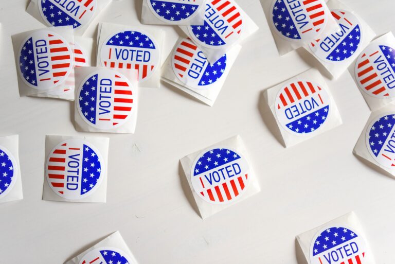 Collection of "I Voted" stickers representing civic participation and community engagement